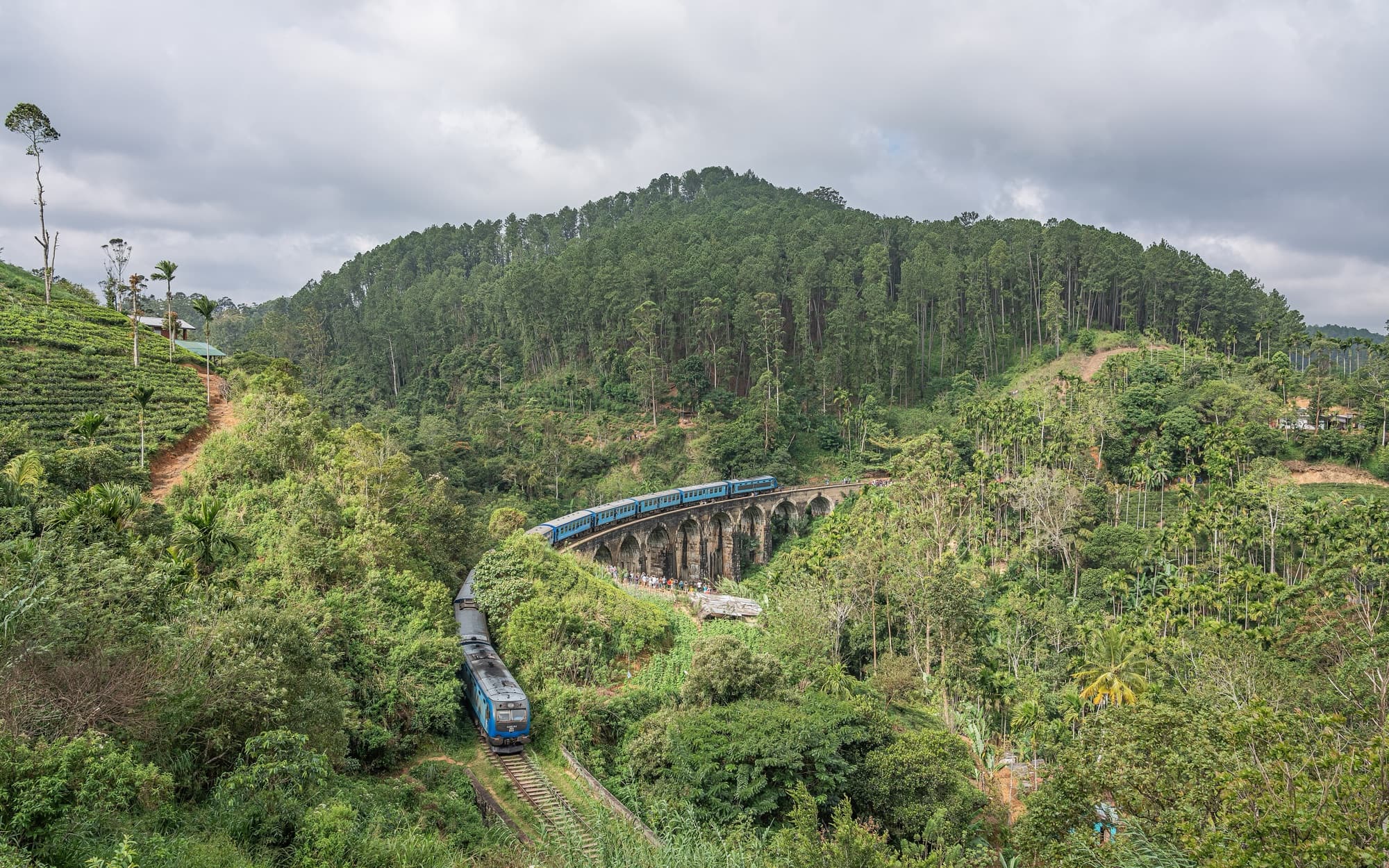 A train crossing the stone viaduct near Demodara in the Uva highlands